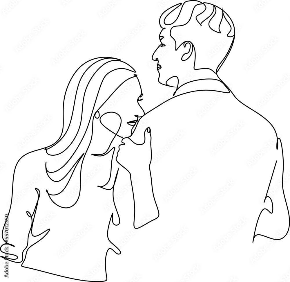 Couple kissing .One line art. Line drawing of man and woman in love. St ...