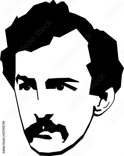 John Wilkes Booth, Assassin of US President Abraham Lincoln, Stylized Black and White Vector Illustration