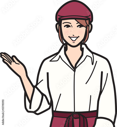 ファストフード女性店員 案内する