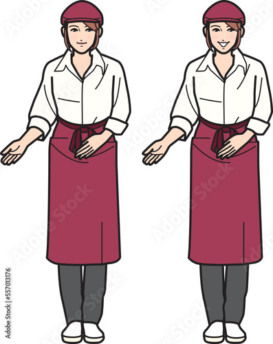 ファストフード女性店員 すすめる 全身