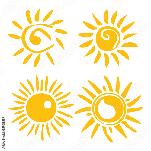 Sun icon set, vector illustration. Doodle suns set