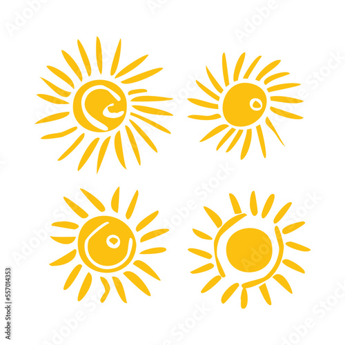 Flat sun icon. Sun pictogram. Doodle suns set