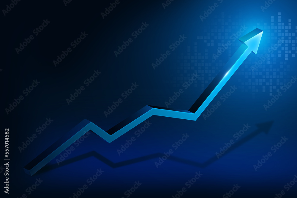 Business growth concept up 3d arrow and business success concept on blue background Business growth concept up 3d arrow and business success concept on blue background