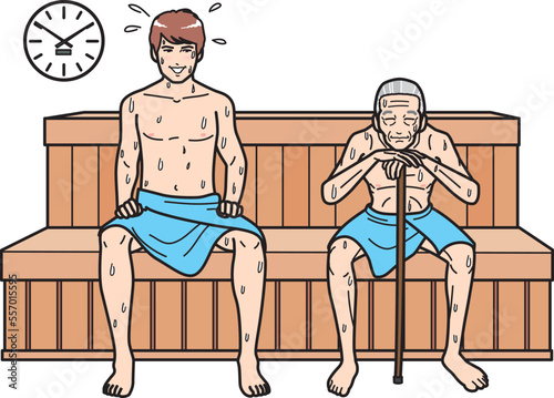 サウナの若者と老人