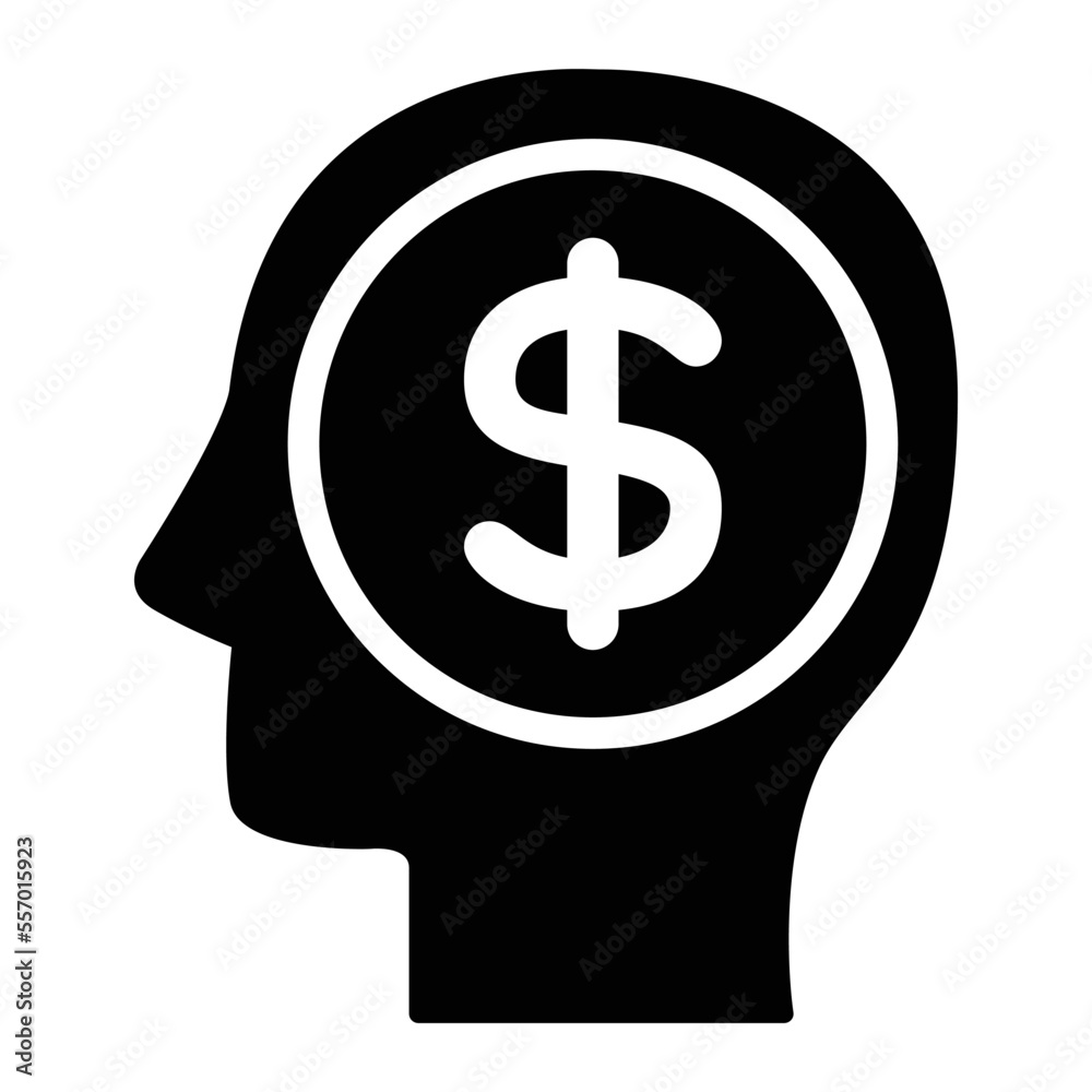 Money On Mind Icon In Flat Style Money On Mind Icon In Flat Style
