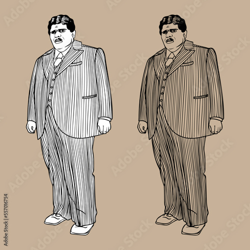 big man in a pinstripe suit. Vector illustration for coloring books and design books. Isolated drawing.