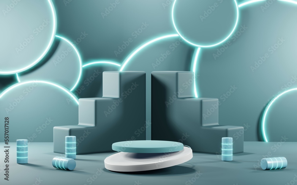 Naklejka premium 3D render of Podium background in blue tones for displaying cream products. cosmetics