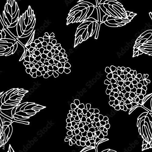 Seamless pattern with snowball shrub branch with rings. Viburnum plant. Flower Hand drawn vector illustration