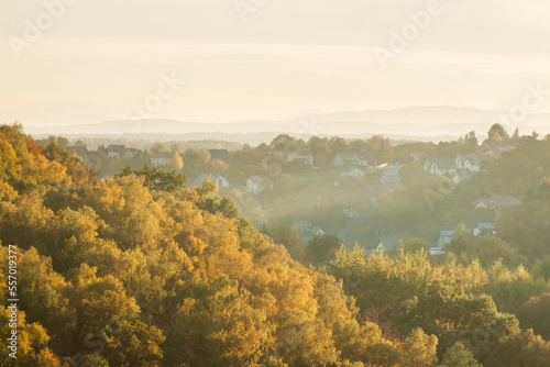 Poland, Malopolska, Rudawa River Valley seen from Skaly Kmity Height