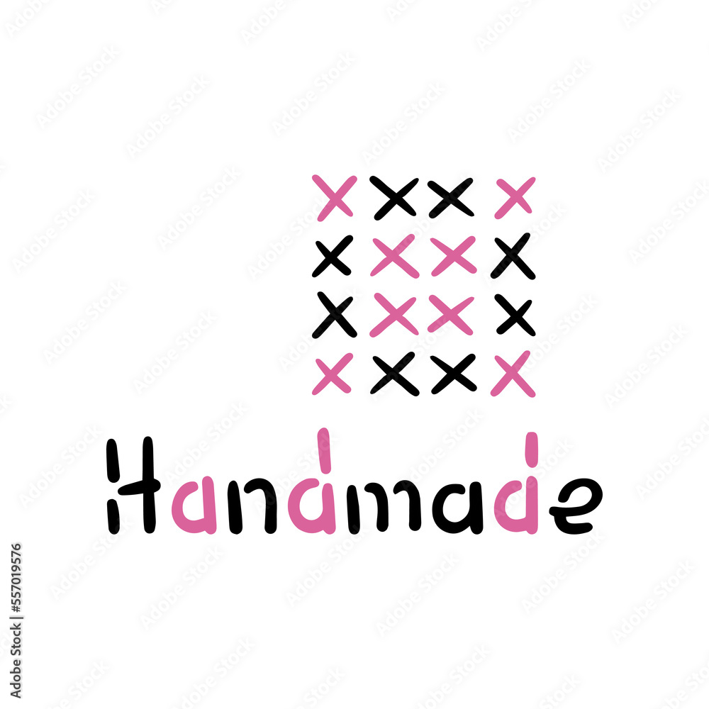 Handmade lettering and stitches. Doodle logo. Handdrawn icons