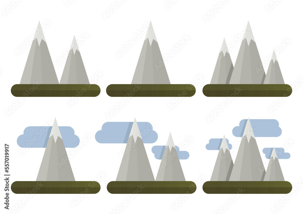 Set of different variants of mountains geometric simple vector illustrations