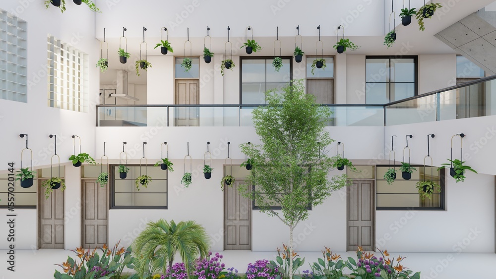 Fototapeta premium Design of the interior garden of a house, hanging plants