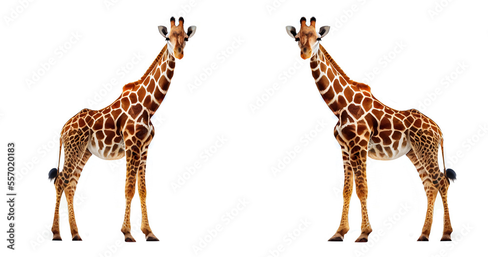 AI generative giraffe isolated on white - obrazy, fototapety, plakaty 