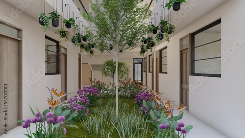 Fototapeta Naklejka Na Ścianę i Meble -  Design of the interior garden of a house, hanging plants