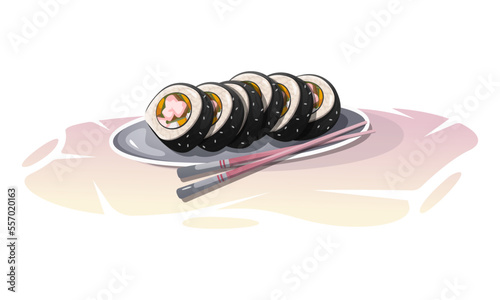 Delicious asian sushi rolls with stuffing on a plate