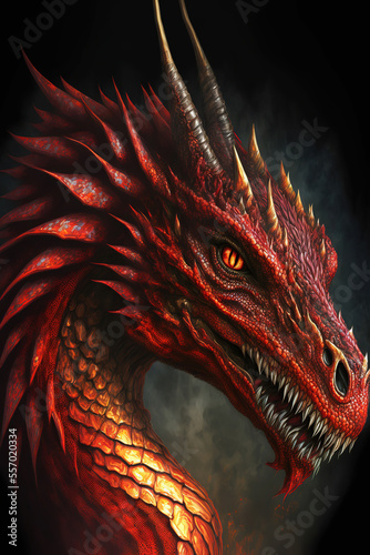 Red dragon head digital painting