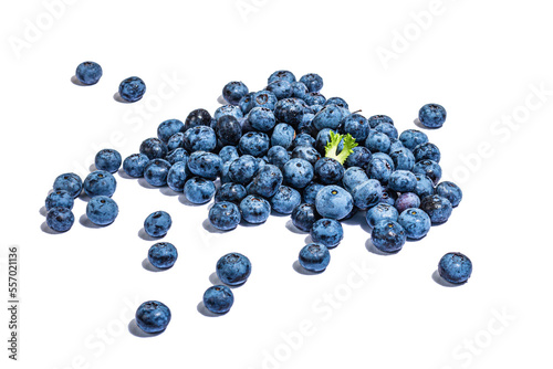 Bowl of ripe blueberries isolated on white background. Fresh fruits, ingredients of healthy food
