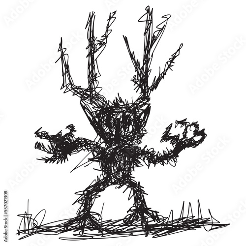 Black scribbles depicting ghost figures