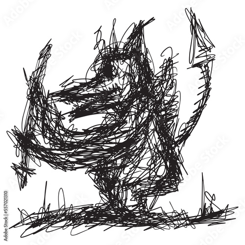 Black scribbles depicting ghost figures