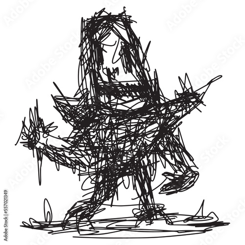 Black scribbles depicting ghost figures