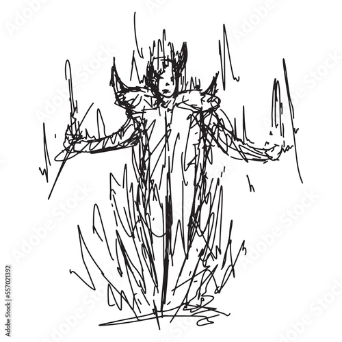 Black scribbles depicting ghost figures