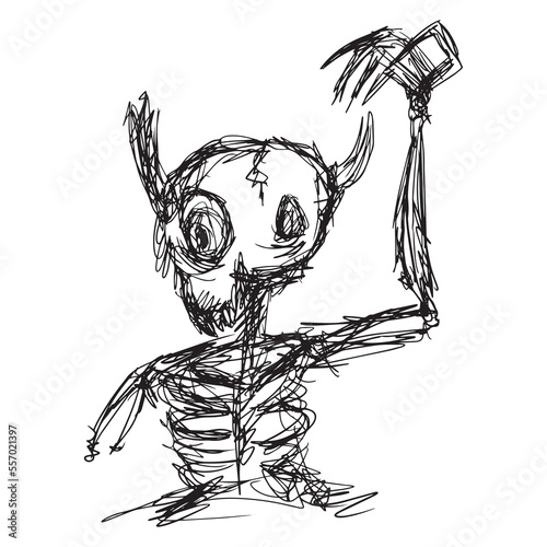 Black scribbles depicting ghost figures