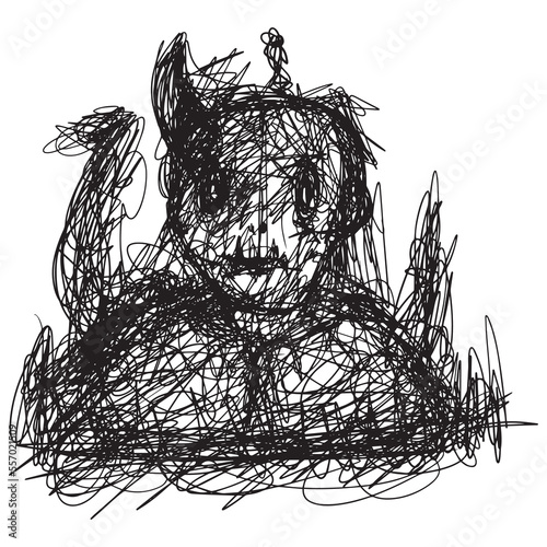 Black scribbles depicting ghost figures