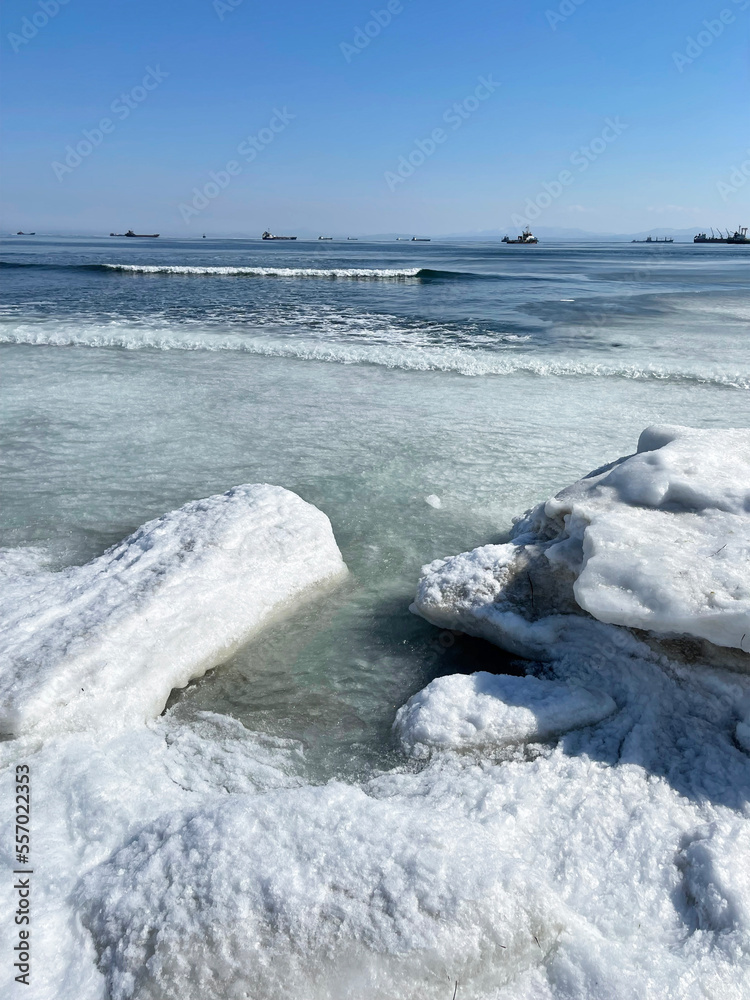 Vladivostok, Sea of Japan near Sobol Bay in summer winter day