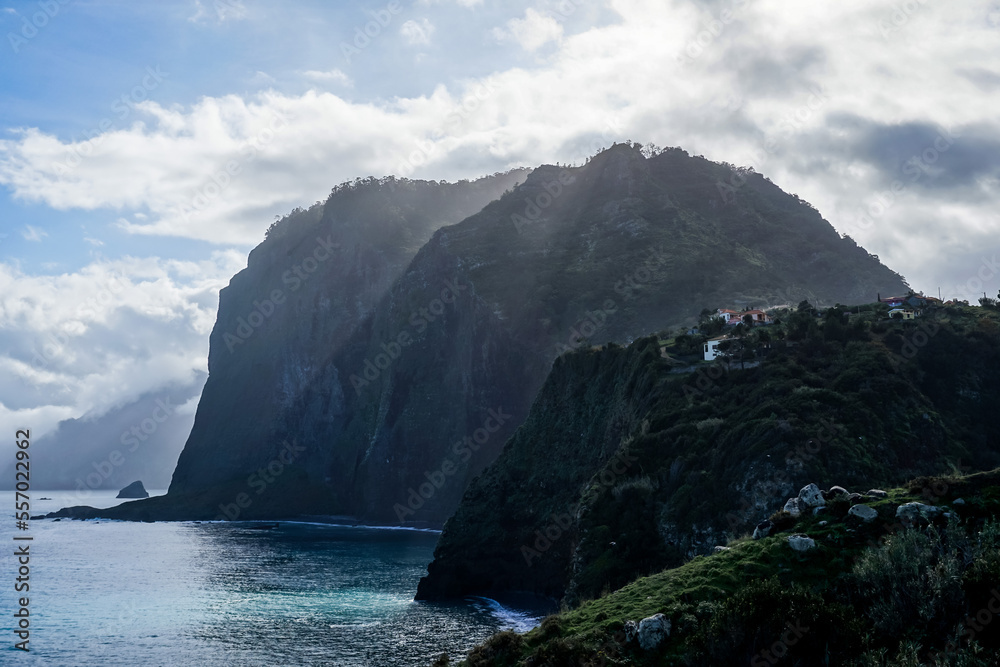 Naklejka premium Rocks over the ocean of Madeira island in Portugal