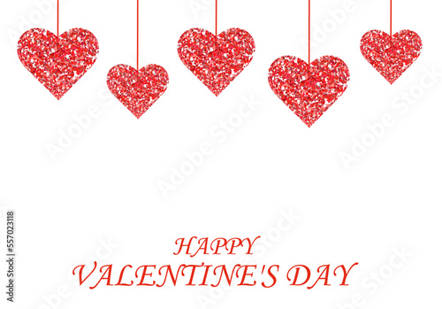 Glitter red hearts on white background. Great for valentine and mother's day cards, wedding invitations, party posters and flyers. Lettering Valentine day card Illustration