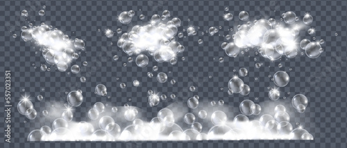 Soap foam bubbles, 3D vector isolated white bath cloud set, shampoo suds, realistic laundry texture. Shower cream, cosmetic froth collection detergent on transparent background. Soap foam illustration
