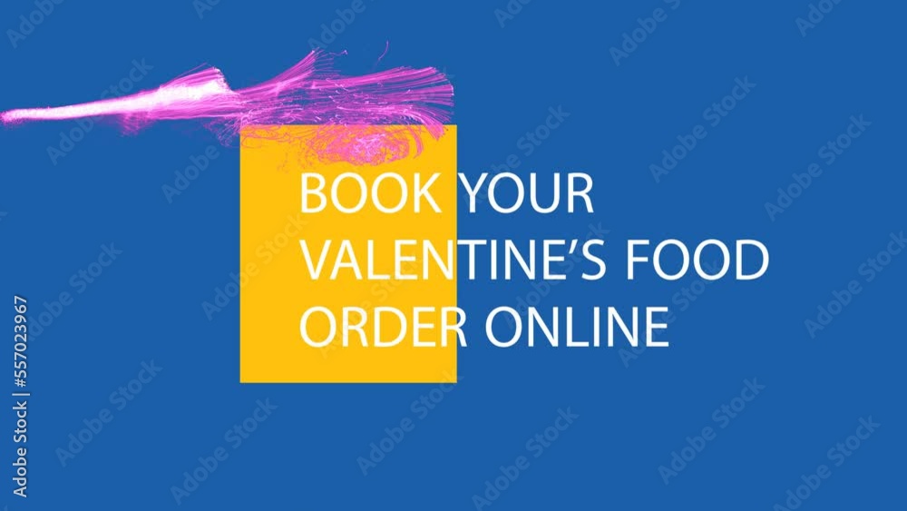 Valentine shopping text on blue background with pink fireworks. Valentine big sale concept. Advertising discount slogan. Promo intro outro for holiday sales. Transparent Alpha channel. 3D animation