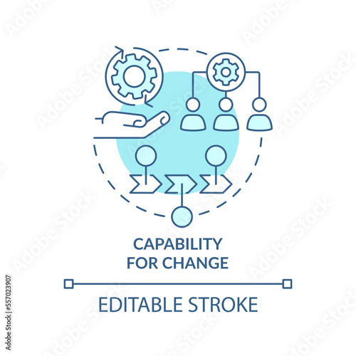 Capability for change turquoise concept icon. Government transformation discipline abstract idea thin line illustration. Isolated outline drawing. Editable stroke. Arial, Myriad Pro-Bold fonts used