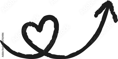 Rough scribble heart on centerline arrow right black 