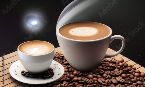 A cup of coffee and tea background on wooden background.