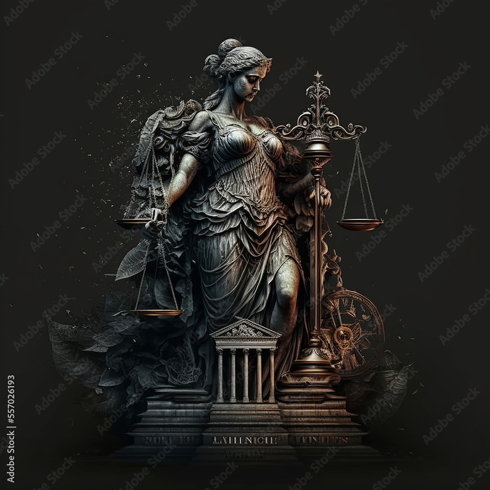Greek goddess Themis. Concept of equality in justice. Generative AI.