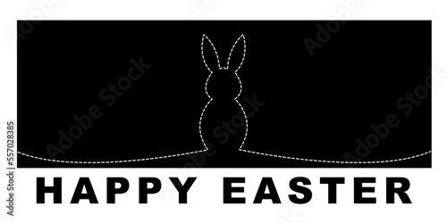 Happy Easter vector with a Bunny dashed line logo on a black background