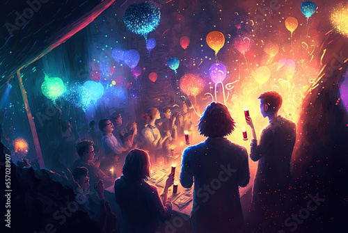 Dancing into the New Year,holidays background ,people dancing in the nightclub,crowd of people dancing in the nightclub