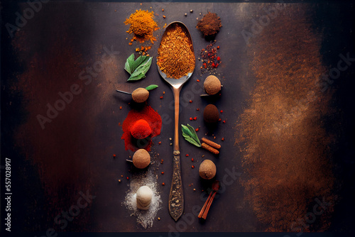 Herbs and Spices for Cooking on Dark Background