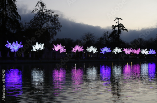 parque del buen retiro de Madrid en iluminado en navidad photo