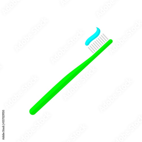 Green toothbrush with blue paste icon. Protection hygiene product with healing gel for mandatory oral care with treatment and prevention vector teeth
