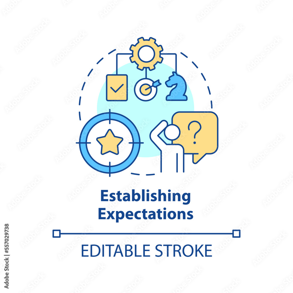 Establishing expectations concept icon. New hire customer service training step abstract idea thin line illustration. Isolated outline drawing. Editable stroke. Arial, Myriad Pro-Bold fonts used Establishing expectations concept icon. New hire customer service training step abstract idea thin line illustration. Isolated outline drawing. Editable stroke. Arial, Myriad Pro-Bold fonts used