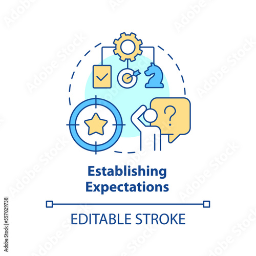 Establishing expectations concept icon. New hire customer service training step abstract idea thin line illustration. Isolated outline drawing. Editable stroke. Arial, Myriad Pro-Bold fonts used