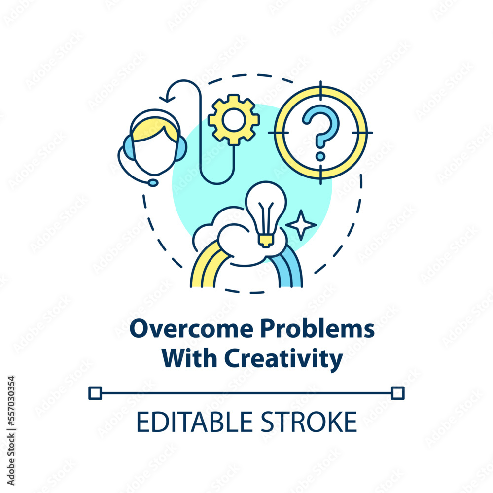 Overcome problems with creativity concept icon. Positive attitude in customer service abstract idea thin line illustration. Isolated outline drawing. Editable stroke. Arial, Myriad Pro-Bold fonts used Overcome problems with creativity concept icon. Positive attitude in customer service abstract idea thin line illustration. Isolated outline drawing. Editable stroke. Arial, Myriad Pro-Bold fonts used
