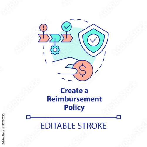 Create reimbursement policy concept icon. Customer service improvement abstract idea thin line illustration. Isolated outline drawing. Editable stroke. Arial, Myriad Pro-Bold fonts used