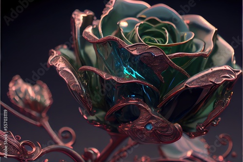 Glass metal roses incredible detail lots of detail. AI generated art illustration.