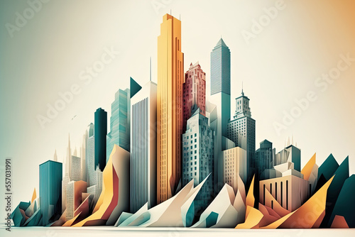 City Buildings Stacking Skyline Cityscape Business Illustration. Generative AI