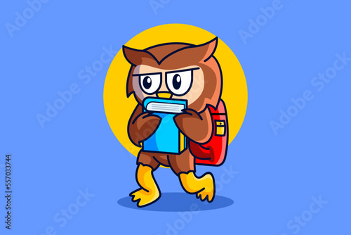 a cute owl who brought books to school. School Education Illustration