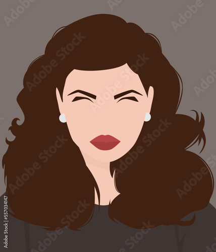 Vector flat image of a young girl with luxurious hair. A lady with lush hair and a sweater. Design for avatars, posters, backgrounds, templates, banners, textiles.