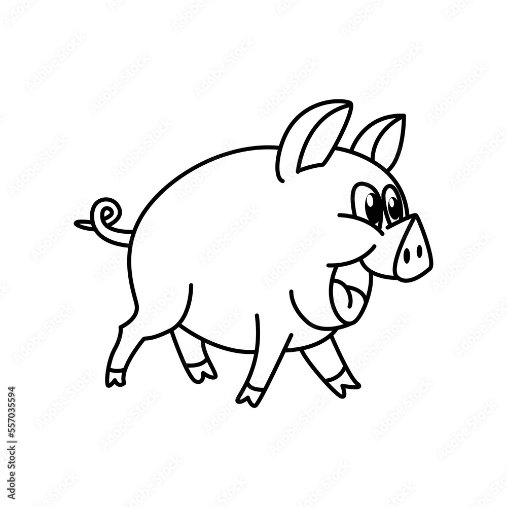 Cute pig cartoon characters vector illustration. For kids coloring book.